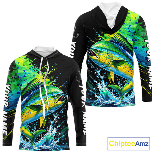 Mahi Mahi Fishing Jersey, Dolphin Fish Long Sleeve Hooded Shirt, Sport Fishing Shirt For Men NHT1535
