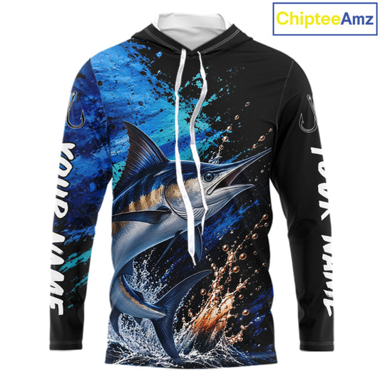 Marlin Fishing Jersey, Marlin Fish Long Sleeve Hooded Shirt, Sport Fishing Shirt For Men NHT1537