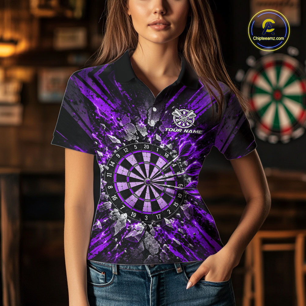 Shattered Stone Purple Darts Pattern Polo Shirt For Women Personalized Team Performance Jersey NHT1717