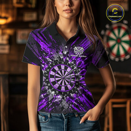 Shattered Stone Purple Darts Pattern Polo Shirt For Women Personalized Team Performance Jersey NHT1717