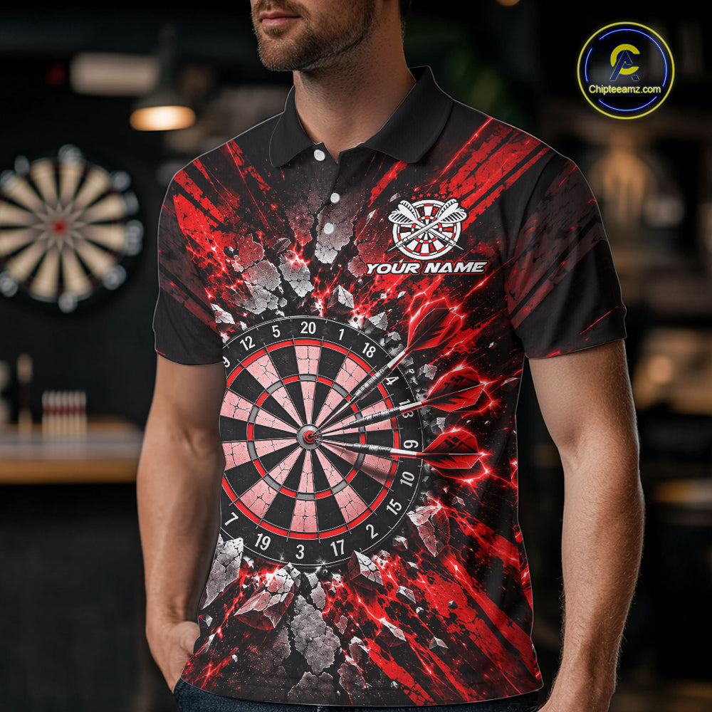 Shattered Stone Red Darts Pattern Polo Shirt For Men Personalized Team Performance Jersey NHT1718