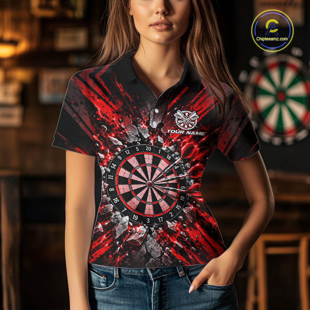 Shattered Stone Red Darts Pattern Polo Shirt For Women Personalized Team Performance Jersey NHT1718