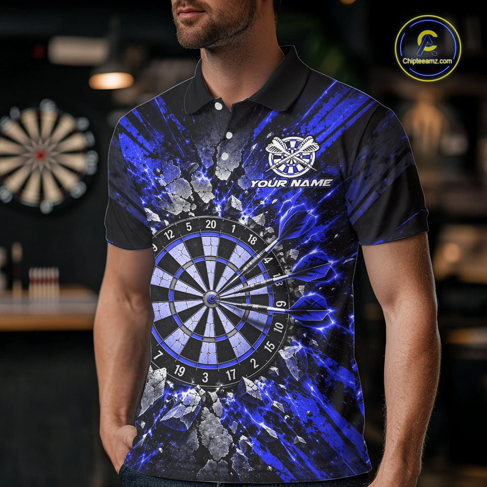 Shattered Stone Blue Darts Pattern Polo Shirt For Men Personalized Team Performance Jersey NHT1719