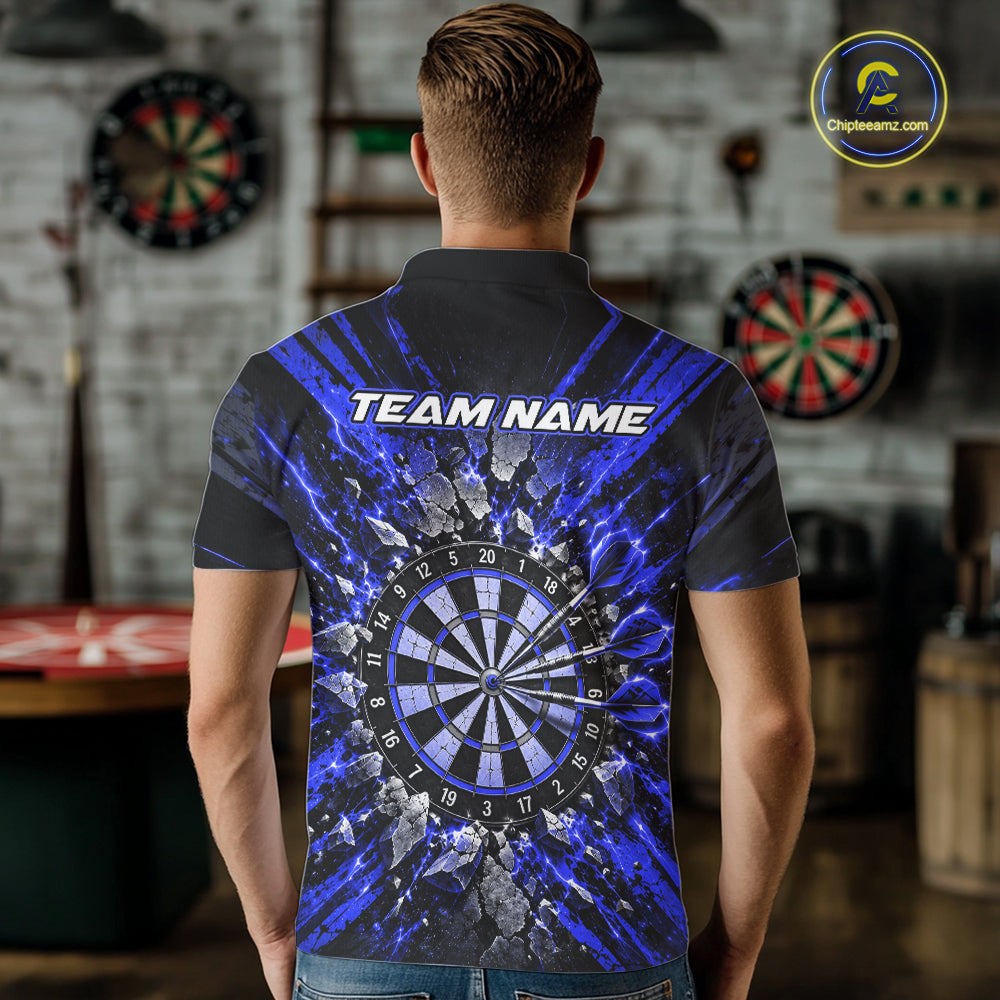 Shattered Stone Blue Darts Pattern Polo Shirt For Men Personalized Team Performance Jersey NHT1719
