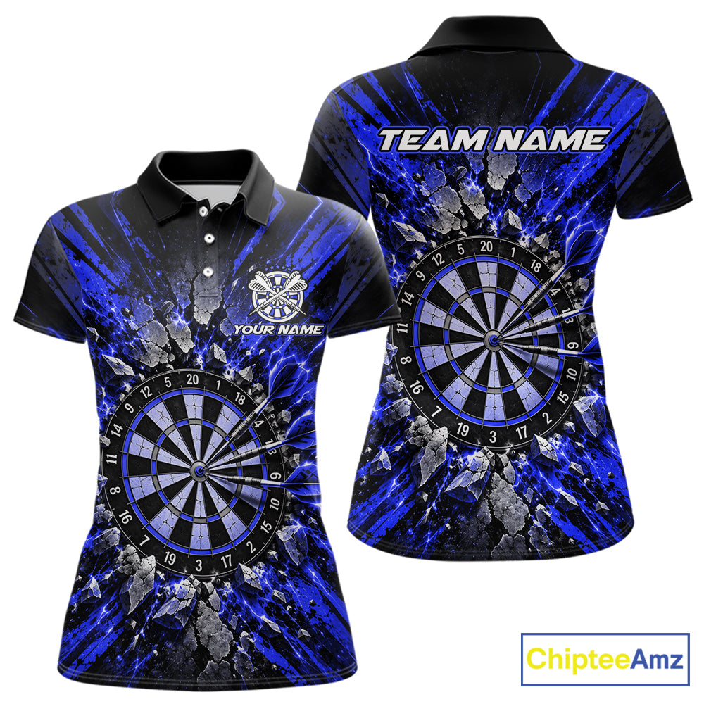 Shattered Stone Blue Darts Pattern Polo Shirt For Women Personalized Team Performance Jersey NHT1719