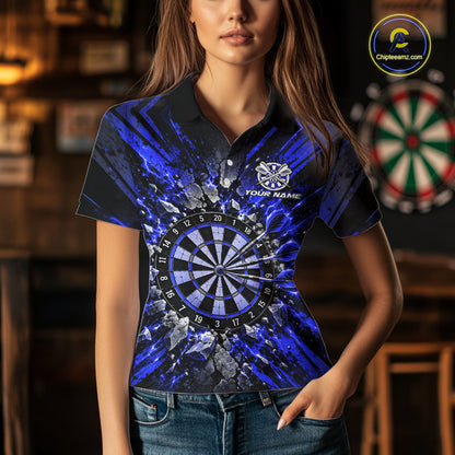 Shattered Stone Blue Darts Pattern Polo Shirt For Women Personalized Team Performance Jersey NHT1719