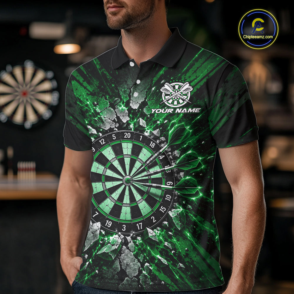 Shattered Stone Green Darts Pattern Polo Shirt For Men Personalized Team Performance Jersey NHT1720