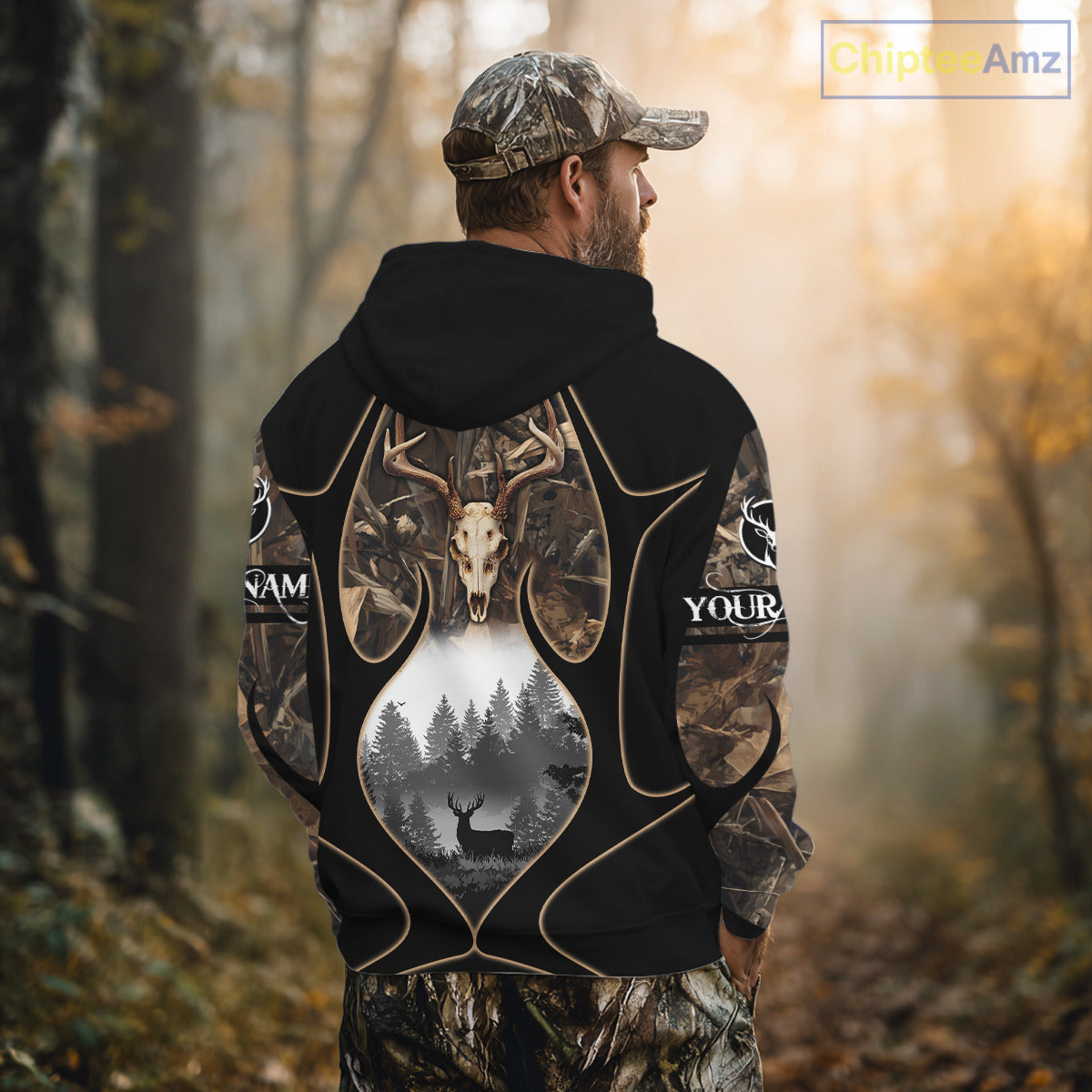 Deer Hunting Shirt 3D All Over Print Skull Deer Personalized Name, Hoodie Hunting For Men NHT363