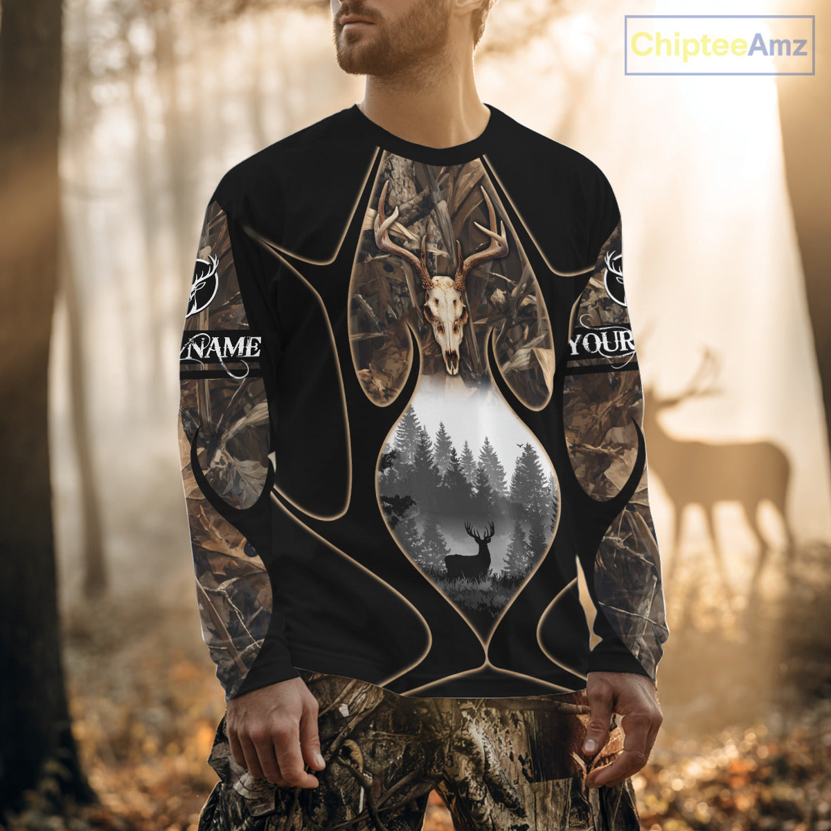Deer Hunting Shirt 3D All Over Print Skull Deer Personalized Name, Hoodie Hunting For Men NHT363