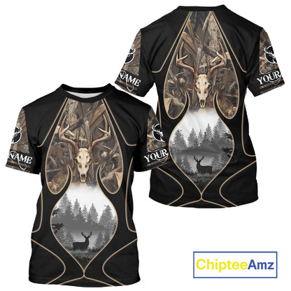 Deer Hunting Shirt 3D All Over Print Skull Deer Personalized Name, Hoodie Hunting For Men NHT363