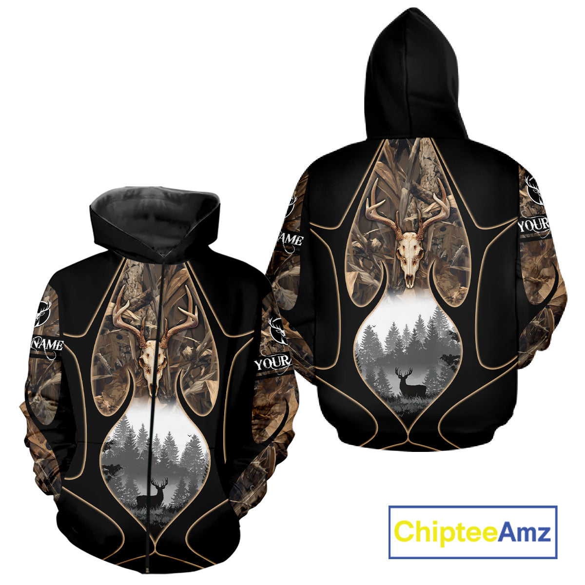 Deer Hunting Shirt 3D All Over Print Skull Deer Personalized Name, Hoodie Hunting For Men NHT363