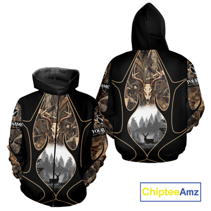 Deer Hunting Shirt 3D All Over Print Skull Deer Personalized Name, Hoodie Hunting For Men NHT363