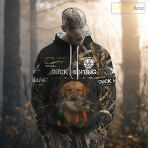 Mallard Duck Hunting Yellow Lab Custom Name 3D All Over Print Shirt, Lab Dog Hunting Gifts NHT130