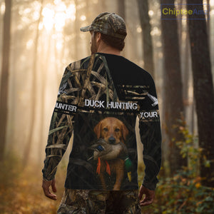 Mallard Duck Hunting Yellow Lab Custom Name 3D All Over Print Shirt, Lab Dog Hunting Gifts NHT130