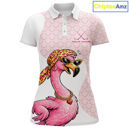 White Pink Womens Golf Shirt Flamingo Golf Funny Custom Team Name Cool Gift For Golfer NHT546