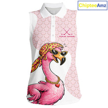 Load image into Gallery viewer, White Pink Womens Sleeveless Golf Shirt Flamingo Golf Funny Custom Team Name  Cool Gift For Golfer NHT546