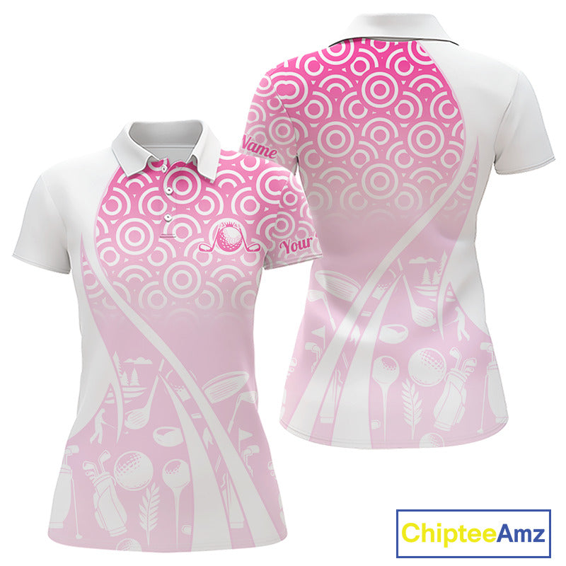 White Golf Pattern Custom Womens Golf Polo Shirt, Best Team Golf Shirt For Womens NHT562