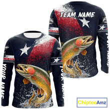 Load image into Gallery viewer, Custom Vintage Rainbow Trout Long Sleeve Patriotic Fishing Shirt For Men, Trout Texas Flag Fishing Shirt NHT766