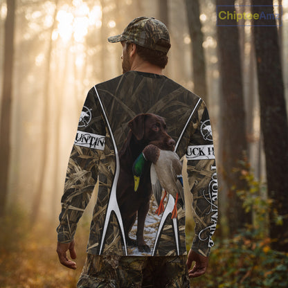 Duck Hunting Chocolate Lab 3D All Over Printed Camouflage Shirts, Duck Hunting Clothes NHT146