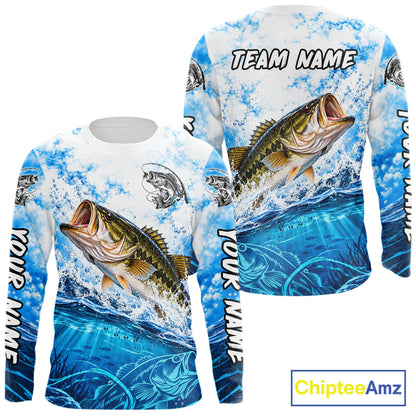 Blue Ocean Water Bass Fishing Shirt Long Sleeve Custom Outdoor Sports Performance Jersey NHT1730