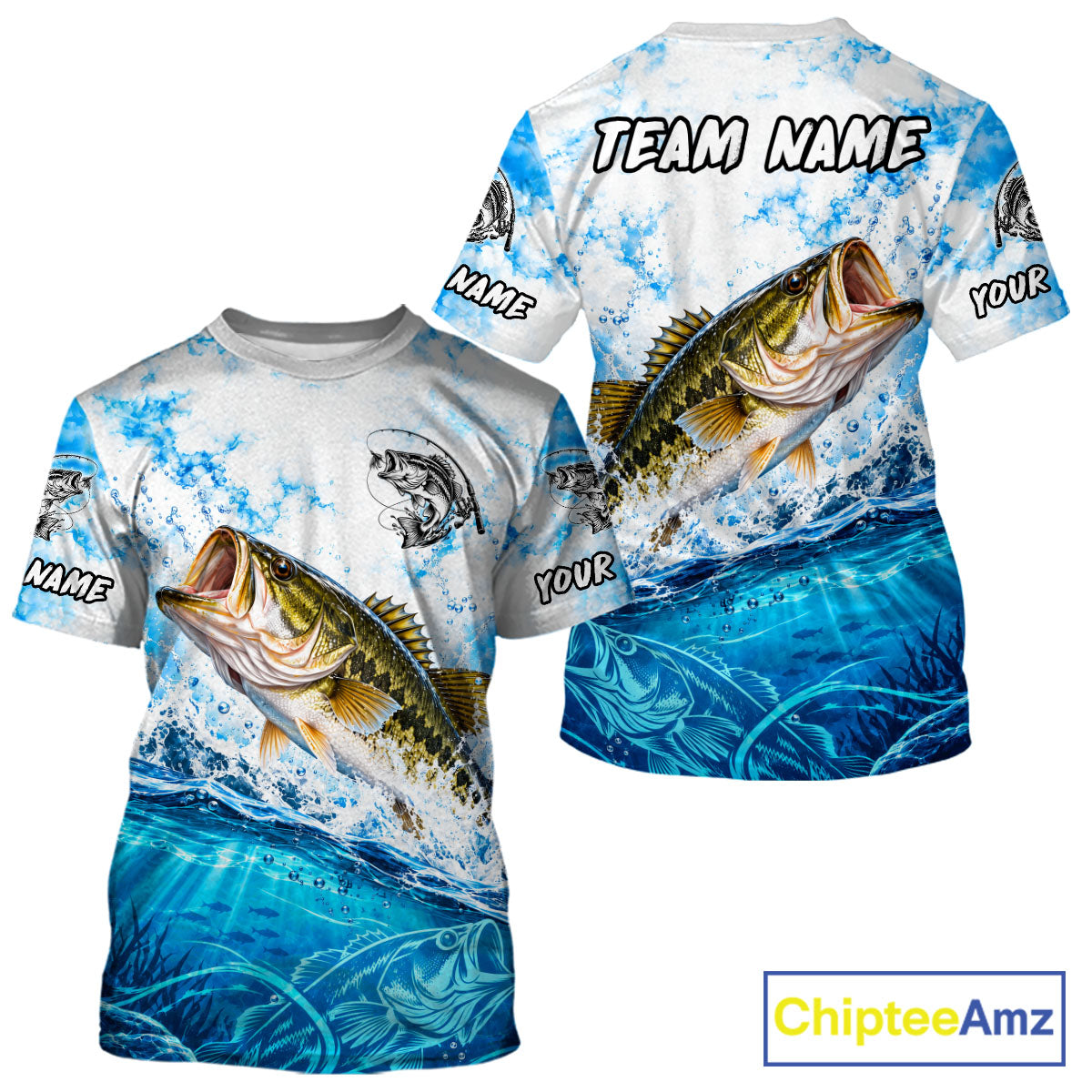 Blue Ocean Water Bass Fishing Shirt Short Sleeve Custom Outdoor Sports Performance Jersey NHT1730