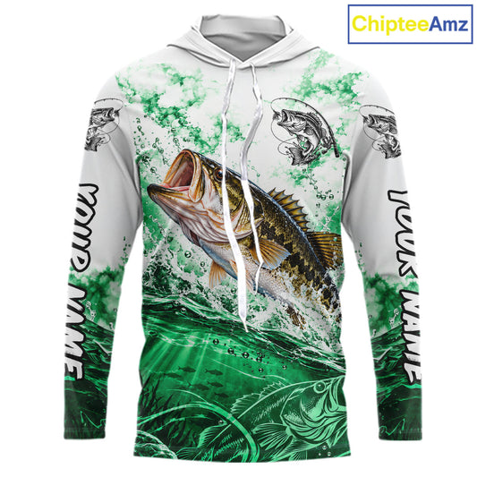 Green Ocean Water Bass Hooded Fishing Shirt Custom Outdoor Sports Performance Jersey NHT1731