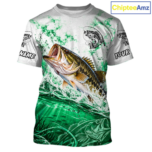 Green Ocean Water Bass Fishing Shirt Short Sleeve Custom Outdoor Sports Performance Jersey NHT1731