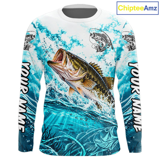 Turquoise Ocean Water Bass Fishing Shirt Custom Outdoor Sports Performance Jersey NHT1732
