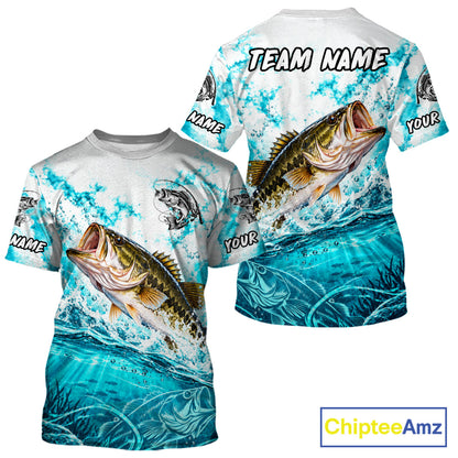 Turquoise Ocean Water Bass Fishing Shirt Short Sleeve Custom Outdoor Sports Performance Jersey NHT1732