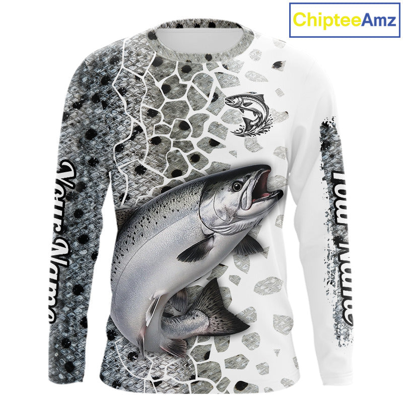 Chinook Salmon (King Salmon) Fishing Camo Performance Fishing Shirts Long Sleeve For Fisher NHT570