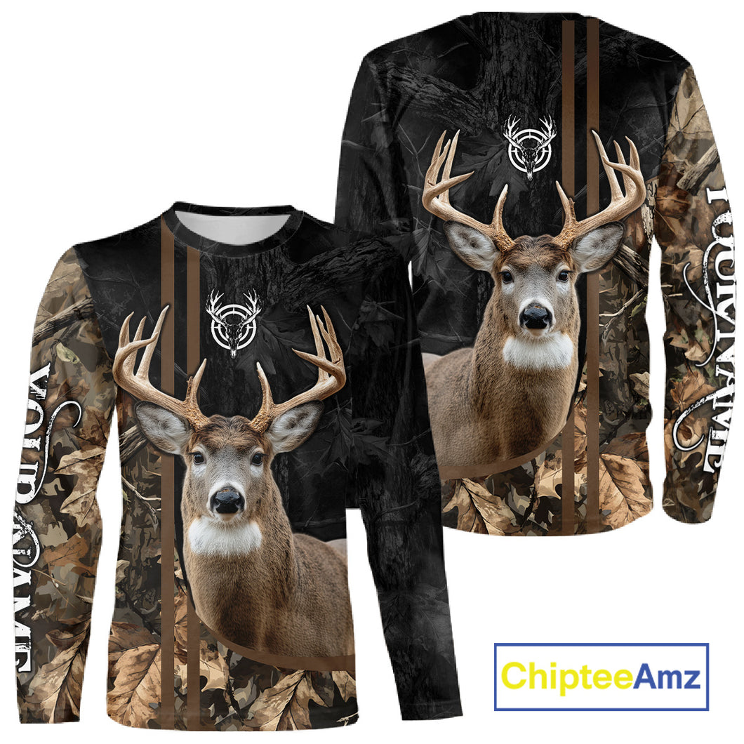 Personalized Deer Hunting Black Brown Camo Shirts,  Whitetail Deer Hunting Gift NHT311