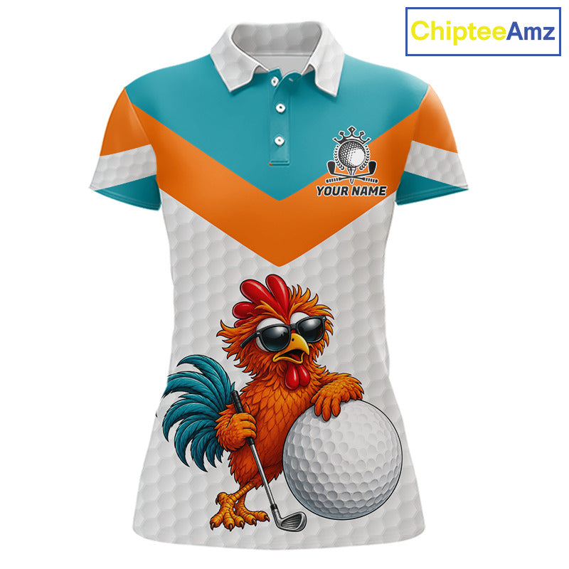 Personalized Cool Rooster Golf Polo Shirt  Custom Name Funny Chicken Golf Shirt