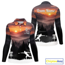 Load image into Gallery viewer, Womens Disc Golf Shirts Custom Mountain Sunset Polo, Lightweight Performance Wear Team Disc Golf Apparel NHT802
