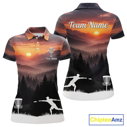 Womens Disc Golf Shirts Custom Mountain Sunset Polo, Lightweight Performance Wear Team Disc Golf Apparel NHT802