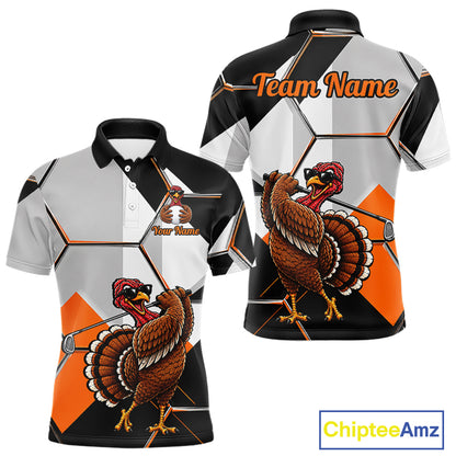 Personalized Thanksgiving Men Golf Shirt, Funny Team Golf Apparel, Custom Turkey Golf Polo Shirt NHT1410