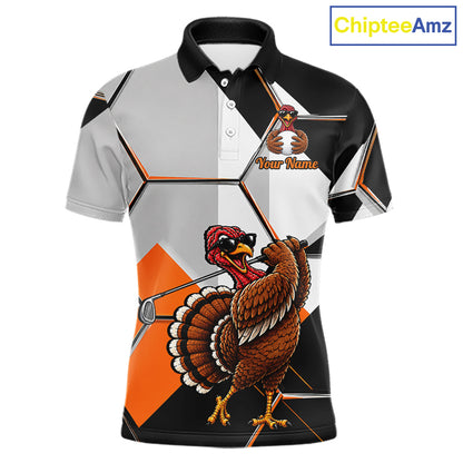 Personalized Thanksgiving Men Golf Shirt, Funny Team Golf Apparel, Custom Turkey Golf Polo Shirt NHT1410