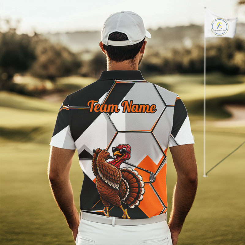 Personalized Thanksgiving Men Golf Shirt, Funny Team Golf Apparel, Custom Turkey Golf Polo Shirt NHT1410
