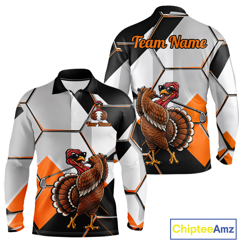 Personalized Thanksgiving Men Golf Shirt, Funny Team Golf Apparel, Custom Turkey Golf Polo Shirt NHT1410