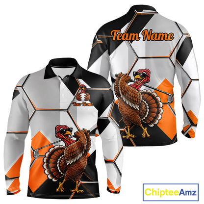 Personalized Thanksgiving Men Golf Shirt, Funny Team Golf Apparel, Custom Turkey Golf Polo Shirt NHT1410
