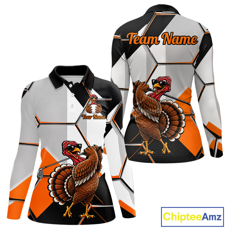 Personalized Thanksgiving Women Golf Shirt, Funny Team Golf Apparel, Custom Turkey Golf Polo Shirt NHT1410