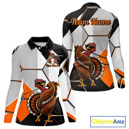 Personalized Thanksgiving Women Golf Shirt, Funny Team Golf Apparel, Custom Turkey Golf Polo Shirt NHT1410