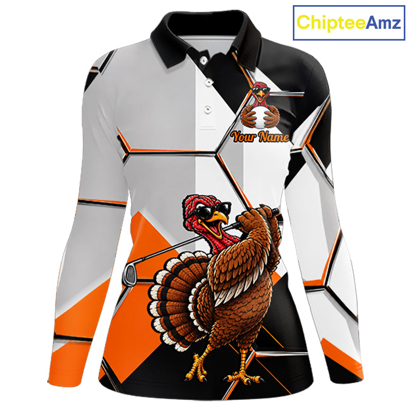 Personalized Thanksgiving Women Golf Shirt, Funny Team Golf Apparel, Custom Turkey Golf Polo Shirt NHT1410