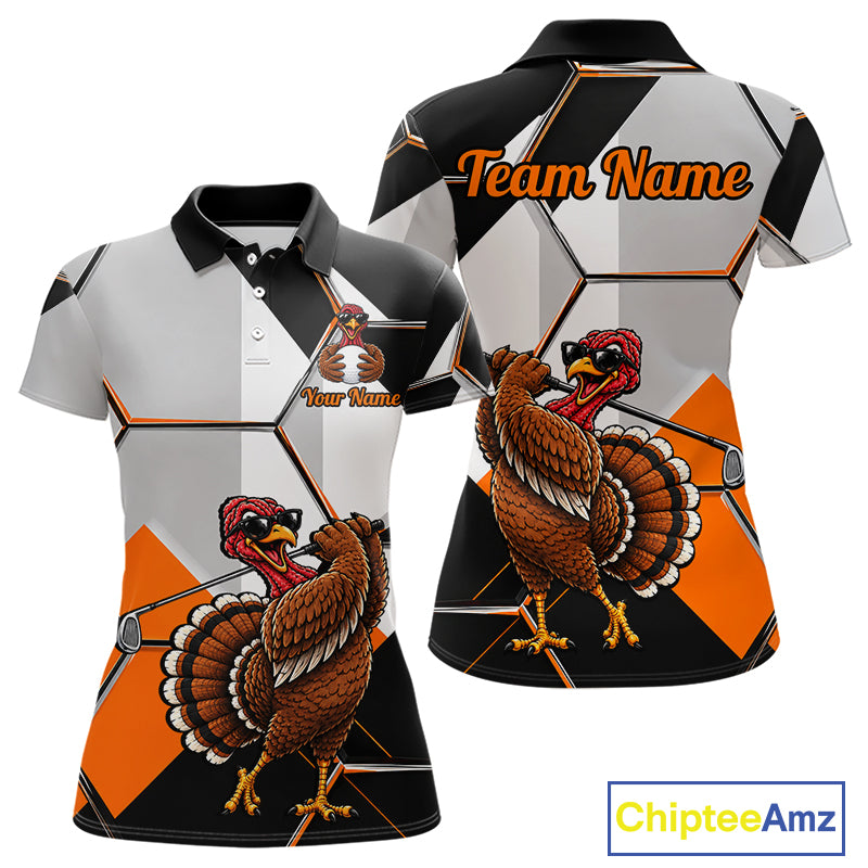 Personalized Thanksgiving Women Golf Shirt, Funny Team Golf Apparel, Custom Turkey Golf Polo Shirt NHT1410