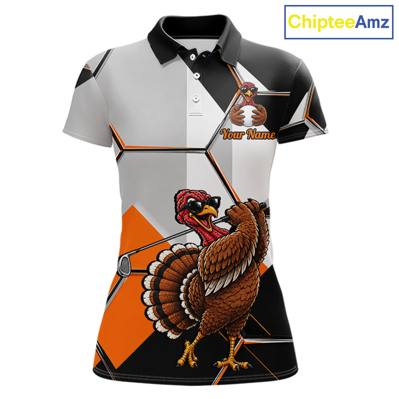 Personalized Thanksgiving Women Golf Shirt, Funny Team Golf Apparel, Custom Turkey Golf Polo Shirt NHT1410