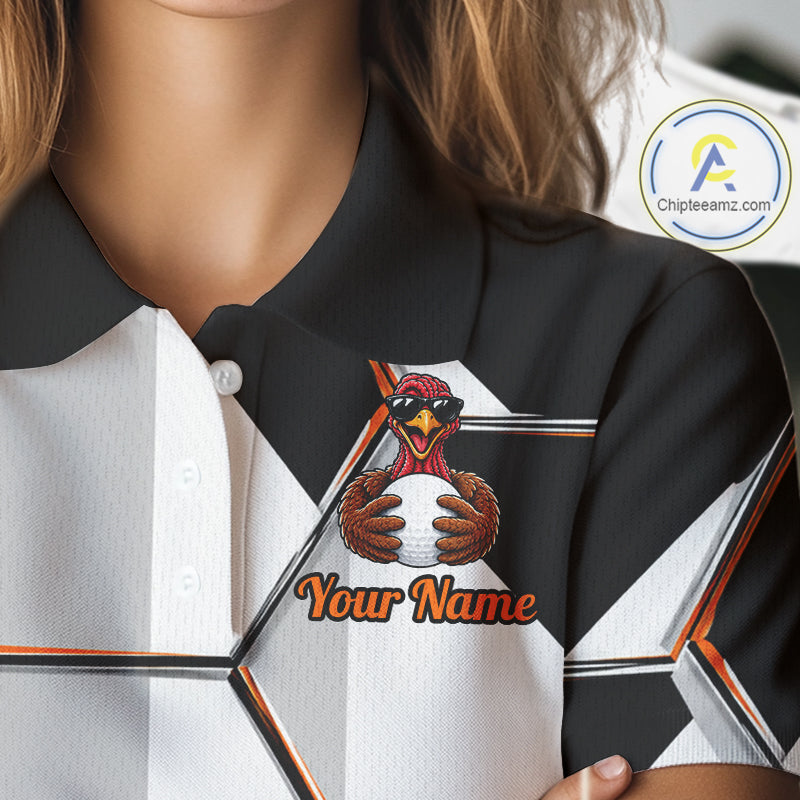 Personalized Thanksgiving Women Golf Shirt, Funny Team Golf Apparel, Custom Turkey Golf Polo Shirt NHT1410