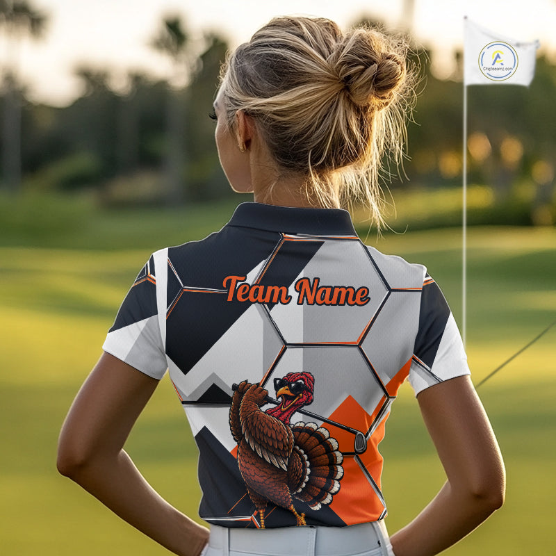 Personalized Thanksgiving Women Golf Shirt, Funny Team Golf Apparel, Custom Turkey Golf Polo Shirt NHT1410