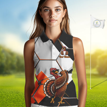 Personalized Thanksgiving Women Sleeveless Golf Shirt, Funny Team Golf Apparel, Custom Turkey Golf Polo Shirt NHT1410