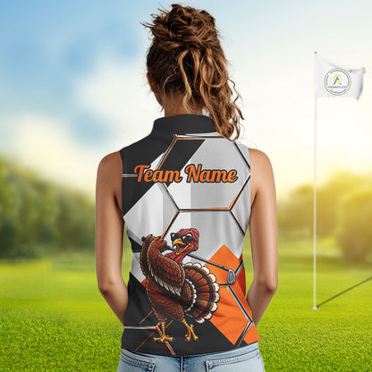 Personalized Thanksgiving Women Sleeveless Golf Shirt, Funny Team Golf Apparel, Custom Turkey Golf Polo Shirt NHT1410