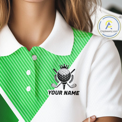 Green And White Golf Ball Golf Polo Shirts Custom Golf Clothing , Golf Gifts For Womens NHT591