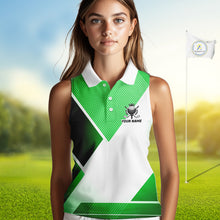 Load image into Gallery viewer, Green And White Golf Ball Womens Sleeveless Golf Polo Shirts Custom Golf Clothing , Golf Gifts For Womens NHT591